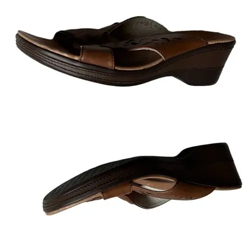 Red Wing Wedge Brown Leather Cut Out Detail Sandals Size 7.5 Tan