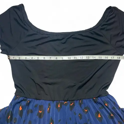 PRETTYGARDEN Black Navy Blue Maxi Dress Pleats Animal Print Cheetah Leopard Print XXL