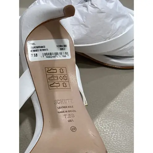 Schutz Ethel Sandals in White Leather 7.5 Womens High Heels Slides Thong