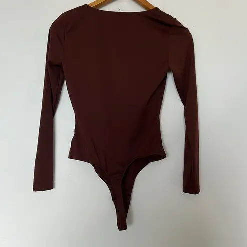 None Brown Shapewear Long Sleeve Thong Bodysuit Tummy Control Size Medium