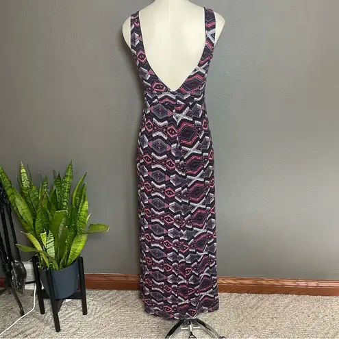 Handbook Petite Maxi Dress P Geometric Print Sleeveless Deep V Back Boho Chic