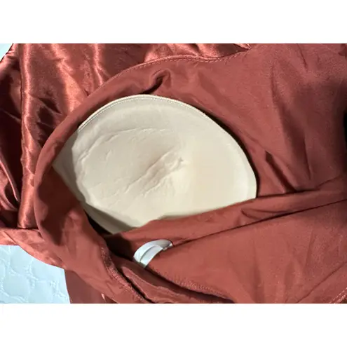 GALINA SIGNATURE Satin Cinnamon Maxi Gown Dress V Neck Slit Size 20 Orange