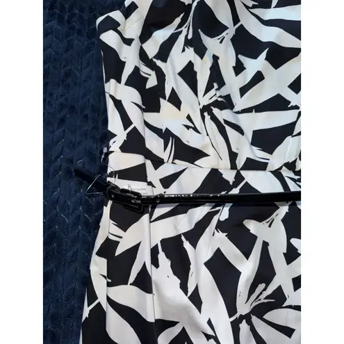 Alfani Black White Belted Dress Button Front Midi Sleeveless Size 14 NWT