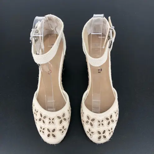 Unisa Unareia Cream Embroidered Eyelet Ankle Strap Espadrille Wedge Sandals 8