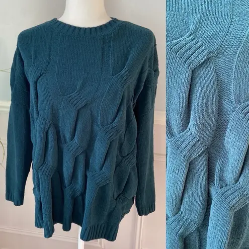 J. Jill Size M Chenille Teal Peacock Chunky Cable Knit Sweater Pullover Knit Top Green Size M