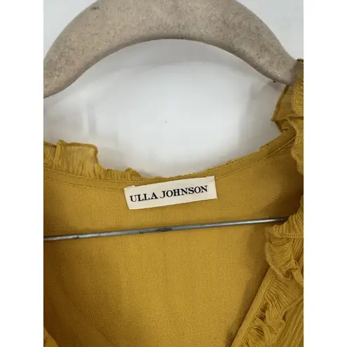 Ulla Johnson Sonja Midi Dress Women 6 Yellow 100% Silk Peasant Prairie Milk Maid