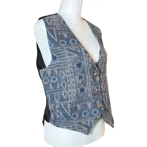 Vintage 90s Western Boho Blue Geometric Pattern Vest. Made in the USA. Size M L Size M