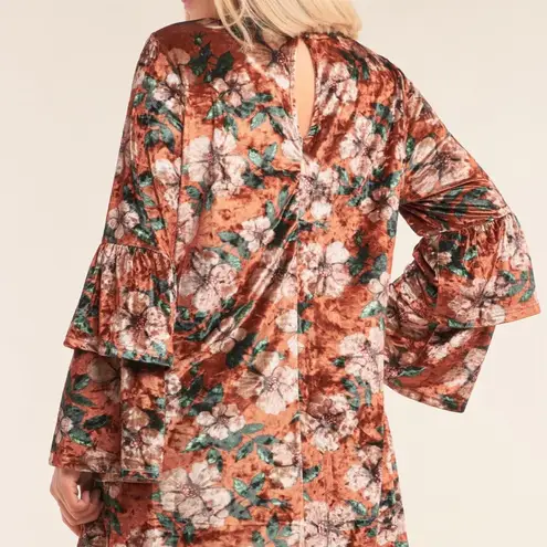 Love Riche Floral Rust Velvet Long Sleeve Dress