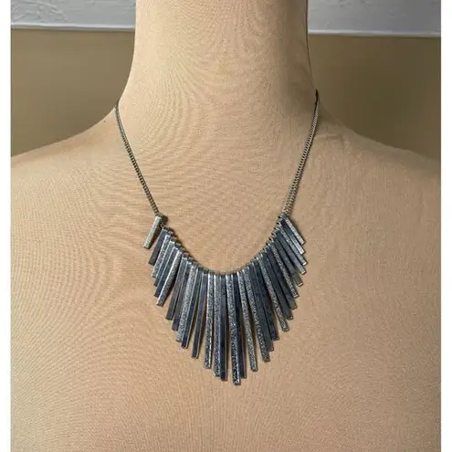 New York And Company Silver Tone Fringe Statement Necklace Adjustable Length