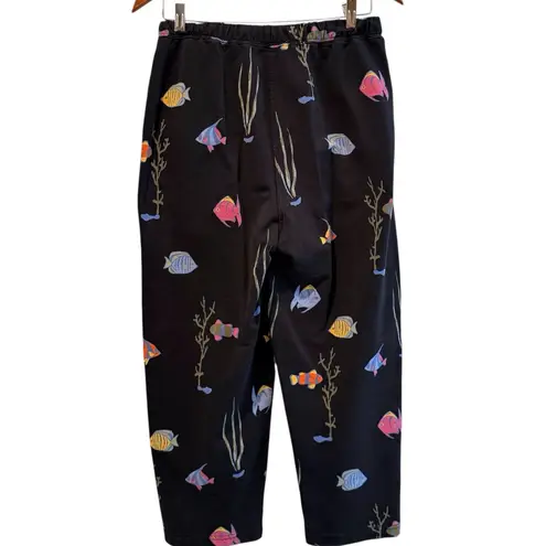 Cotton Couture Pants Set Tropical Nautical Fish Pockets Black Size Medium