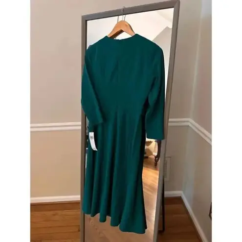 London Style Green Fit & Flare Dress Size 4 Classic Midi Long Sleeve Elegant