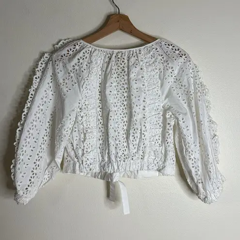 Rebecca Taylor ladies White Embroidered Lace Puff Sleeve eyelet blouse Top XS