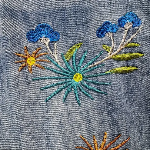 Aitailan UK Brand Cropped Embroidered Floral Distressed Denim Jeans Rips Pull On Blue Size XL