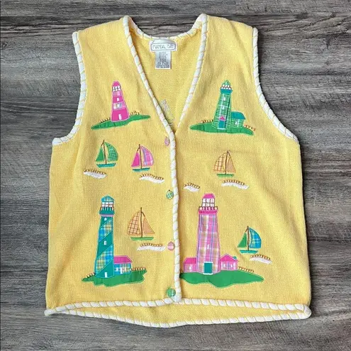 Mandel Bay Sweater Vest Womens Lighthouse White Stitched Vintage Size XL ®️ Yellow