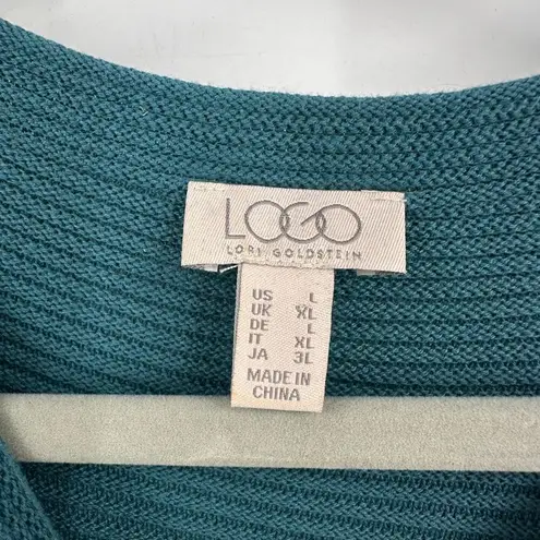 LOGO By Lori Goldstein Logo Lori Goldstein Women's Ribbed Stitch Cloudia Sweater Teal Large Mock Neck