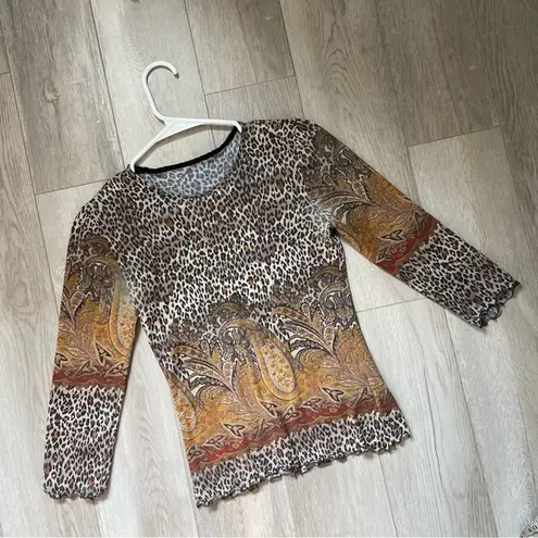 Vintage Y2K Just in Time USA Animal Print Semi Sheer Top Brown (medium) leopard