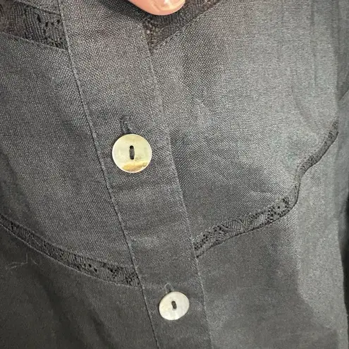 Toto N Ko Women’s Black Linen Western Style Button Front Shirt Lace Inset Sz 10