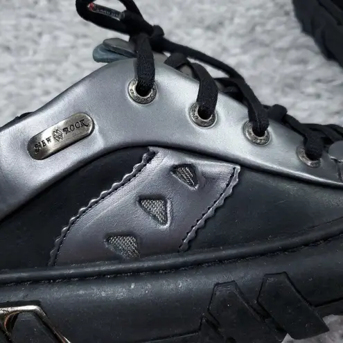 New Rock M.5514 Crater Gray Silver Black Metallic Leather Boots EU Size 39 Punk