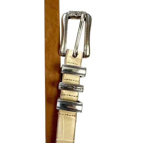 Coldwater Creek Cream Leather Western Skinny Belt Silver Hardware Size XL