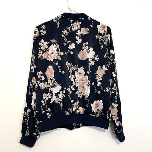 Skies Are Blue STITCH FIX ANTHROPOLOGIE Flower Printed Bomber Jacket Navy Floral