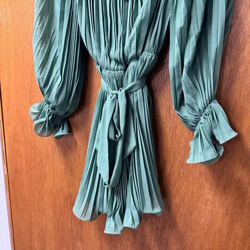 Baltic Born NEW Aubrey Off the Shoulder Pleated Mini Dress Green Large L NWT