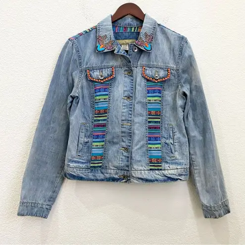 Customized Embroidered Patch Peacock Denim Jean Jacket Size M