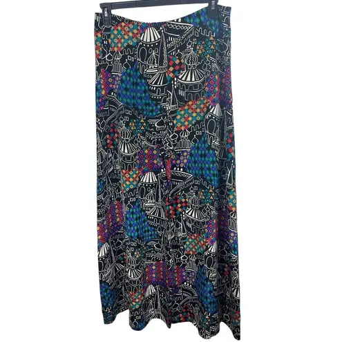 Laura Tanzer 100% Silk Bold Abstract European Cityscape Wide Leg Palazzo Pants L Black Size L