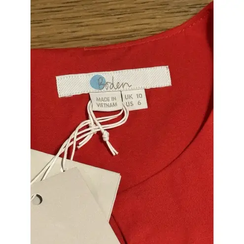 Boden Red Size 6 Short Sleeve Blouse Pleated Neck Silk Blend Keyhole Luxury NWT Red