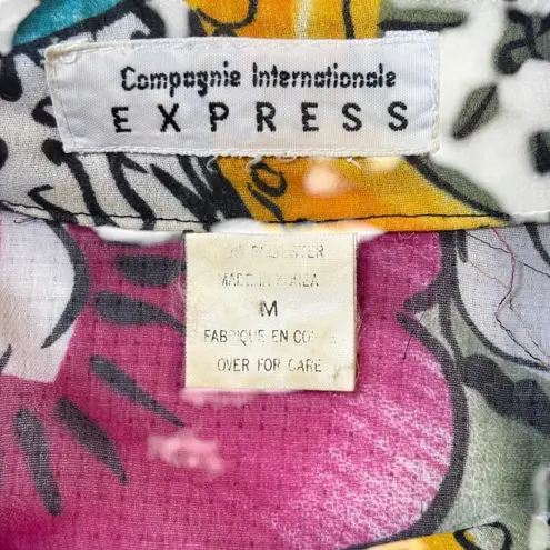 Express Internationale Women's Multicolor Sequined Floral Print Short Shirt M Yellow Size M