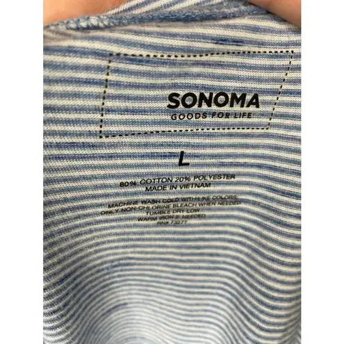 Striped T Shirt Womens Blue White Short Sleeve Tie Knot Casual Top Blue Size L