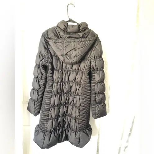 Via Spiga black down puffer jacket coat hoodie sz L full zip up tiny liner stain Size L