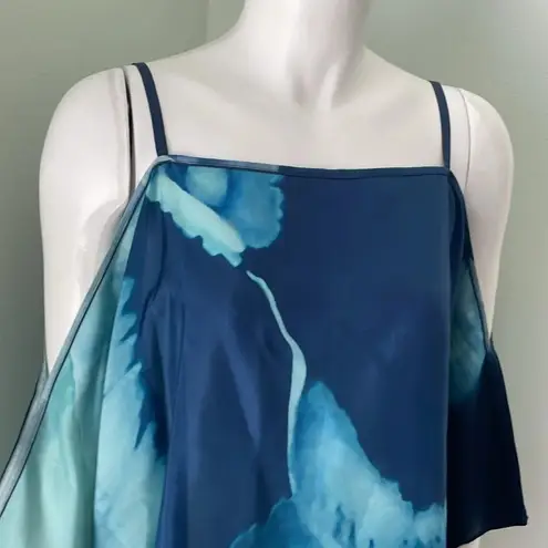 Lafayette 148 Anastasia Cold Shoulder Silk Top Glaze Blue M/L Size L