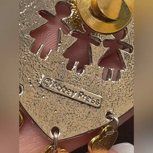 Three's a Charm! Brooch Dangling Hearts Silver & Gold Tone Signed Abbey Press.