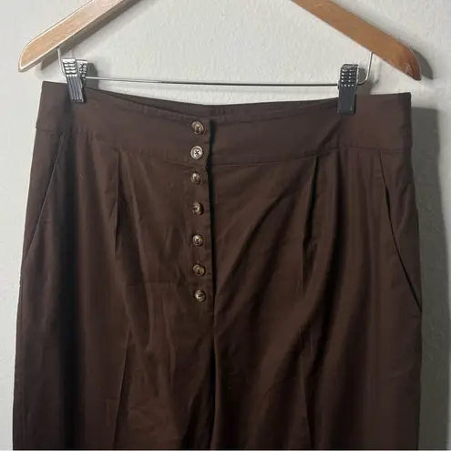 Reformation  Brown Rox Button Front Wide Leg Trouser Pants Womens Size 12