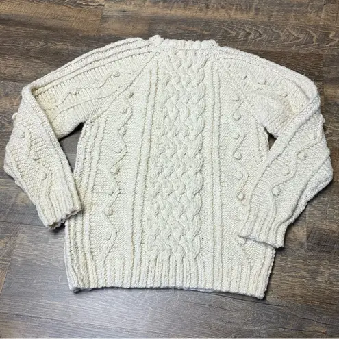 Handmade Hand Knit Chunky Cable Knit Fisherman Sweater Womens Medium Wool Ivory