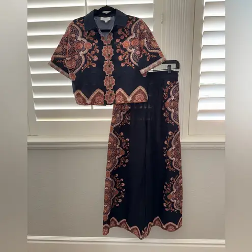Cleobella Martin Pants & Jeni Blouse Dark Lagos Print Size XS