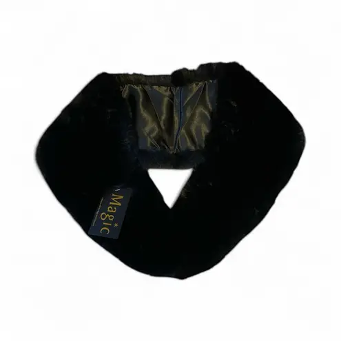 Magic Scarf Black Faux Rabbit Fur Collar with Satin Lining NWT