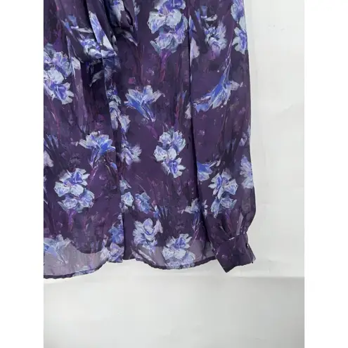 Jay Godfrey Blouse Women 0 Purple Floral Tie Neck Top Sheer Formal MSRP:$248
