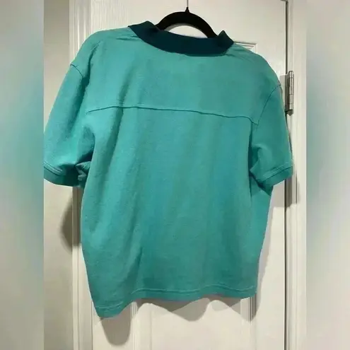 REI x Outdoor Afro Women’s Cropped Short Sleeve Teal Organic Cotton Polo Size M Green Size M