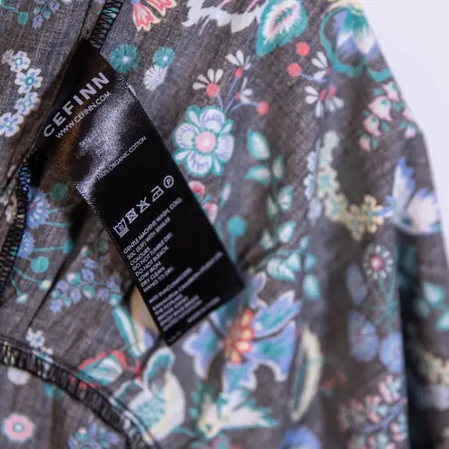 Cefinn Nessa Cotton Poplin Belted V Neck Ruffle Sleeve Midi Dress Black Floral 8