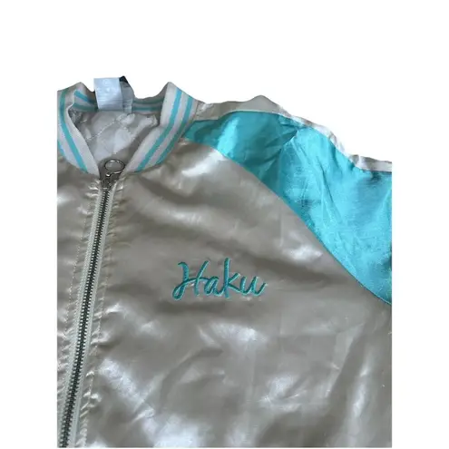 Studio Ghibli Spirited Away Haku Dragon Bomber Jacket Sz M Embroidered Satin Blue Size M