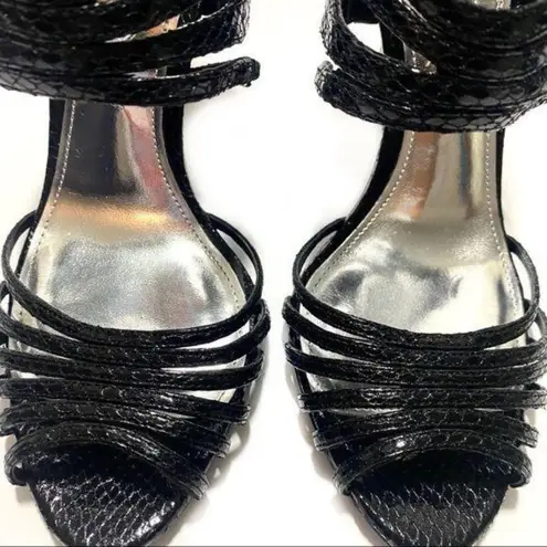 Nina Black Reptile Embossed Print Open Toe Strappy Heels Sz 7 M