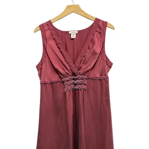 Sundance V Neck Sleeveless Gathered Front Silk Dress in Deep Rose size 10