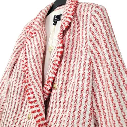 G By Giuliana Houndstooth Orange & White 3/4 sleeve Fringe Blazer Women Med NWOT