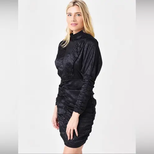 Hunter Bell Ariana Ruched Long Sleeve Black Onyx Dress size 0 NWT LBD sexy prom