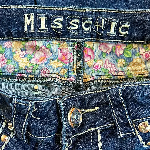 Miss Chic dark denim Y2K rhinestone embellished shorts decorative stitching SZ 5 Blue