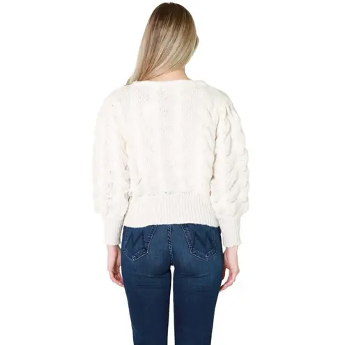 En Creme Flower Button Ivory Cardigan Knit Ballon Sleeve Cottagecore Sweater Size M