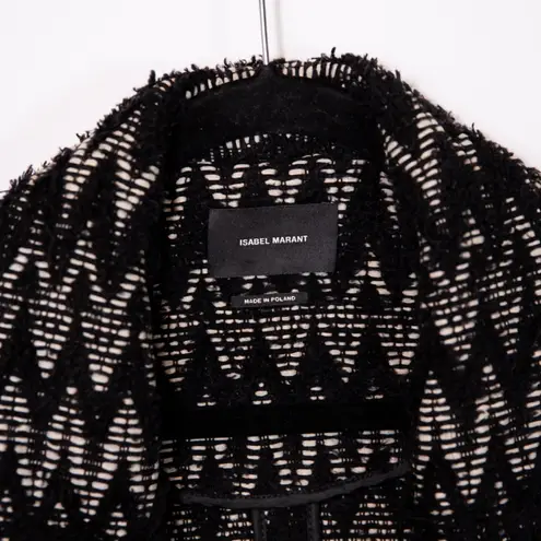 Isabel Marant Elis Zigzag Striped Jacquard Wool Blend Coat Black And Beige 34/0