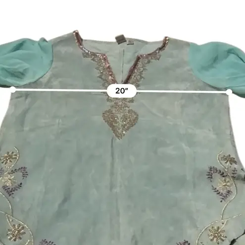 wilson's leather Vintage Blue Suede Boho Western Sequin Kimono Sleeve Top Sz XL