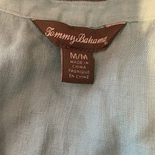 Tommy Bahama  Womens Size Medium Blue Linen Pintucked Accent Button Blouse